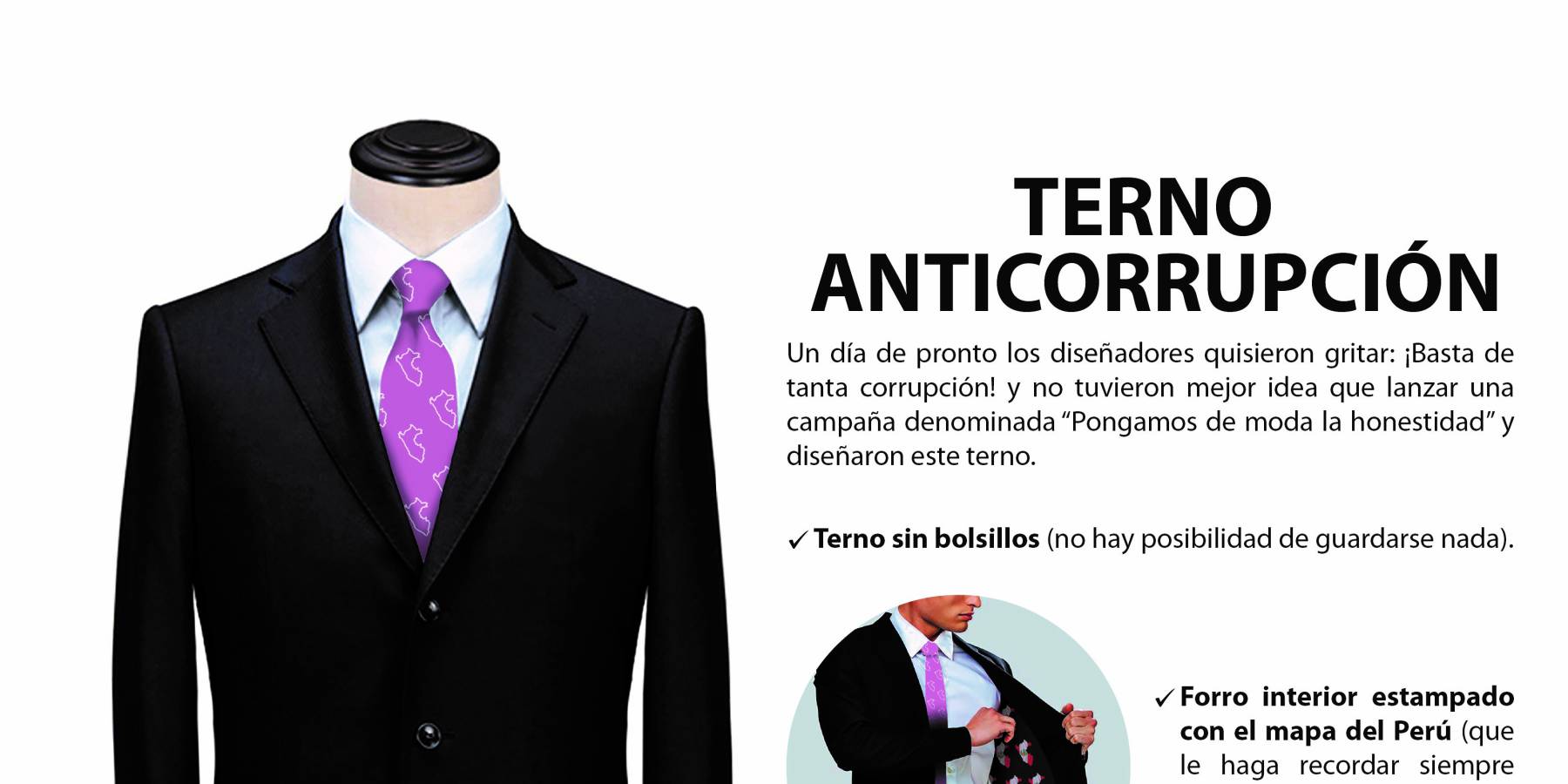 Diseñadores peruanos lanzan Terno Anticorrupción para políticos honestos
