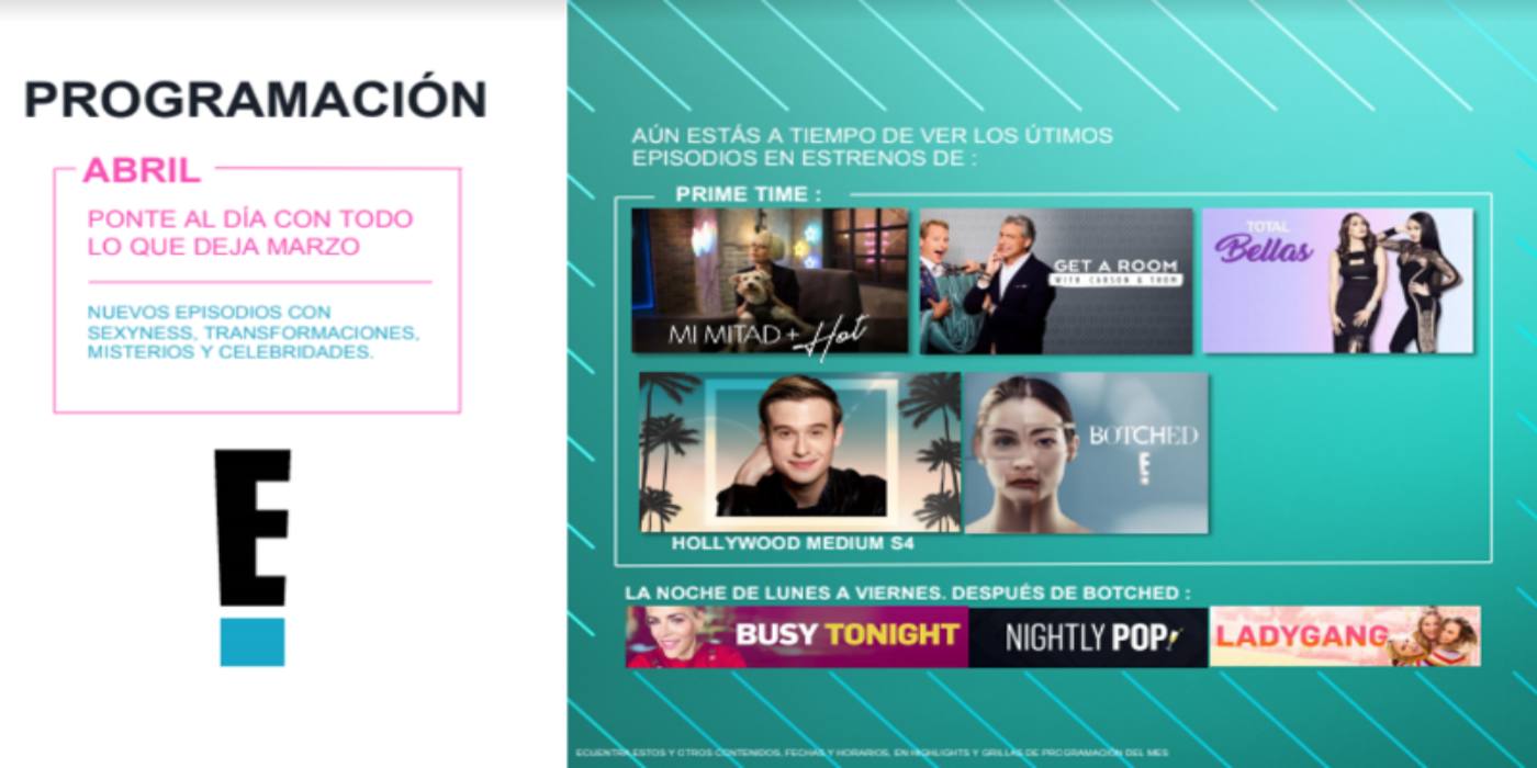 E! Entertainment Television Destacados Abril 2019