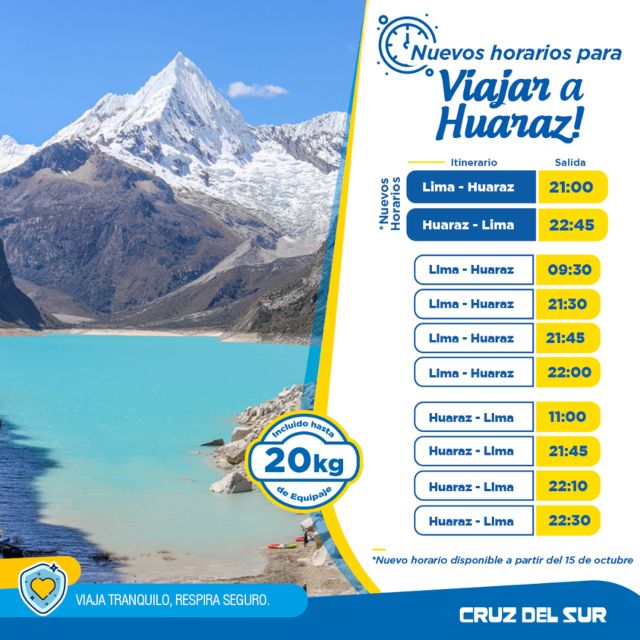 CRUZ DEL SUR duplica salidas diarias a HUARAZ