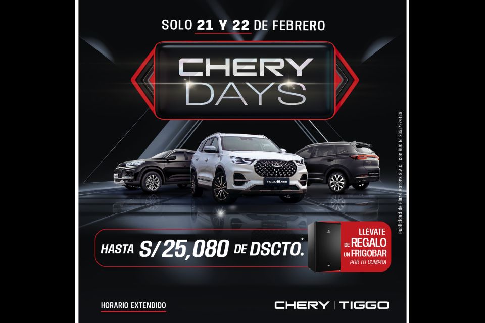 Chery Days este 21 y 22 de febrero en todo el Perú