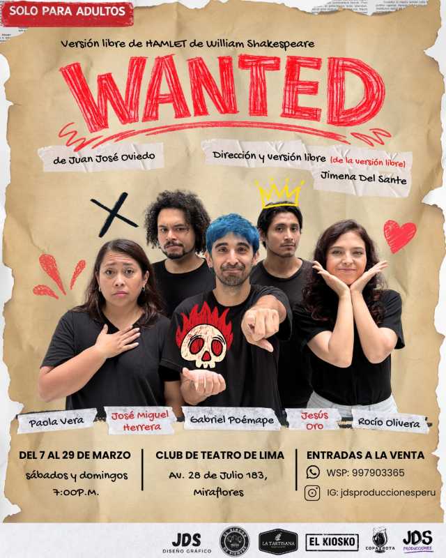 “WANTED”, la comedia que reimagina Hamlet, llega al Club de Teatro de Lima en marzo