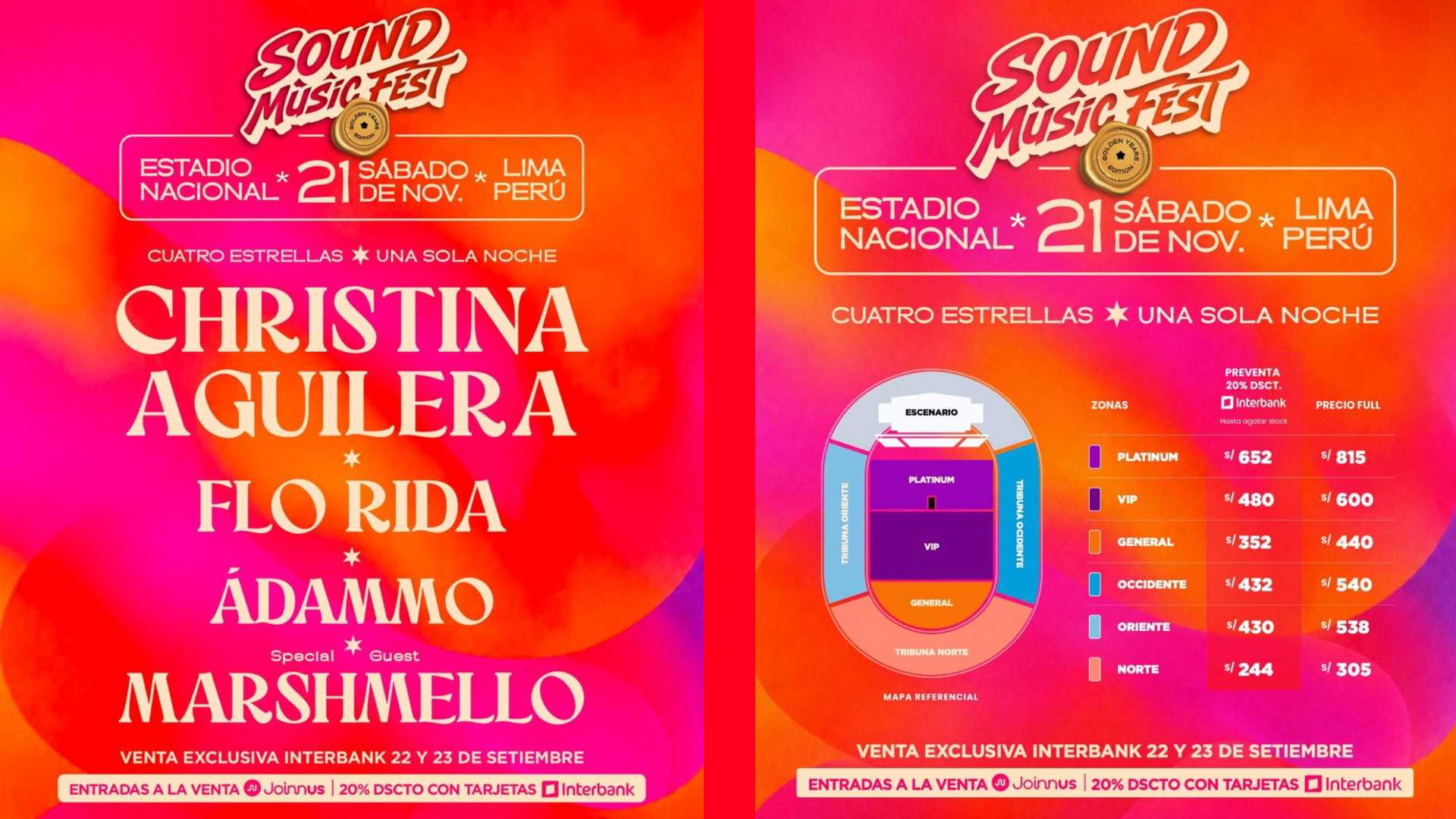 Christina Aguilera, Flo Rida, Marshmello y Adammo se presentarán en Lima para el Sound Music Fest